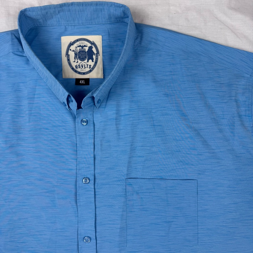 RSVLTS Solid Heather Blue Button Up Kunuflex Short Sleeve Shirt 4XL
